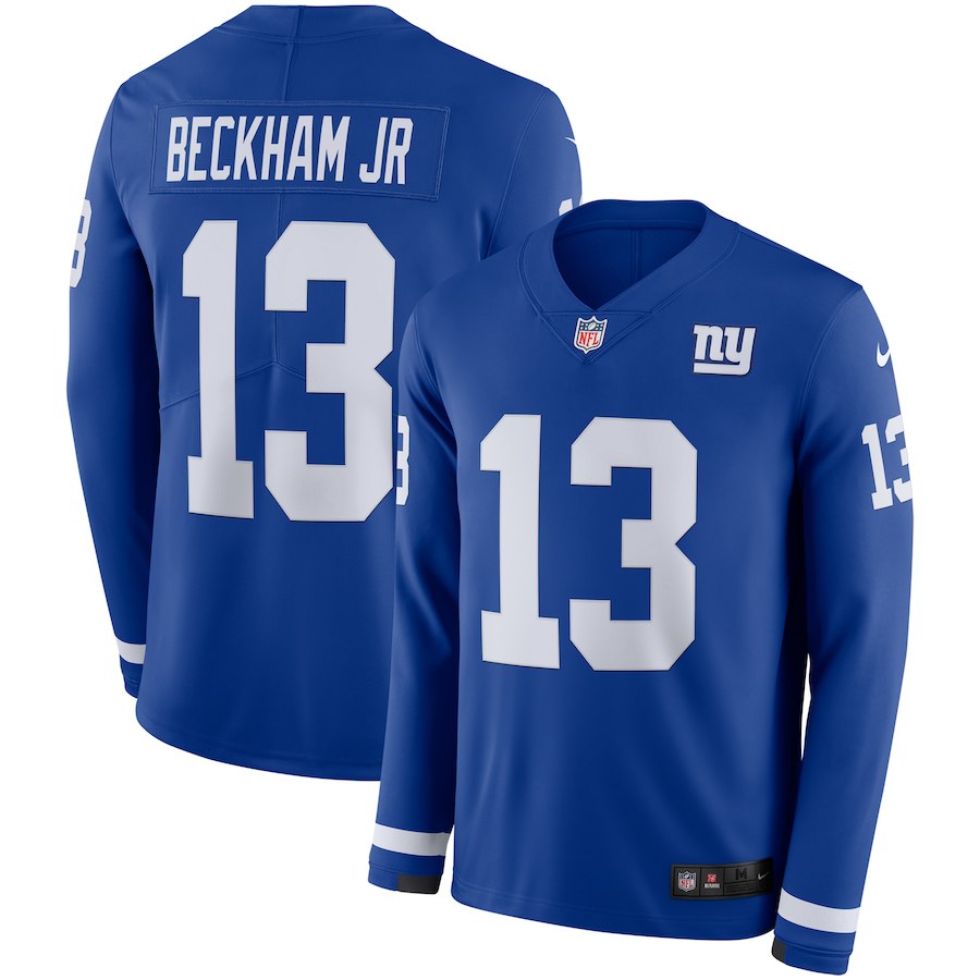 Men New York Giants #13 Beckham Jr blue Limited NFL Nike Therma Long Sleeve Jersey